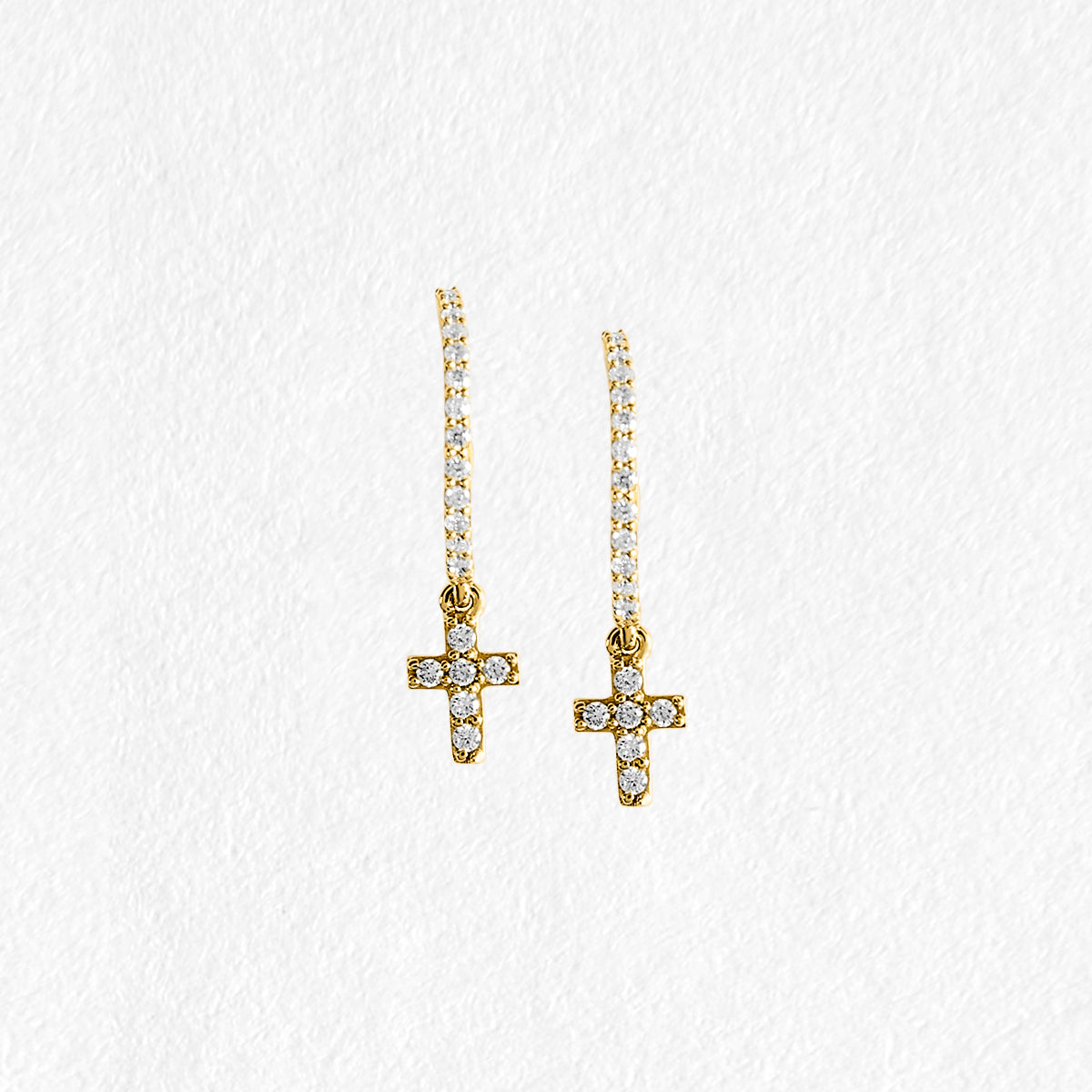 Callie 9ct Yellow Gold Drop Diamond Cross Earrings