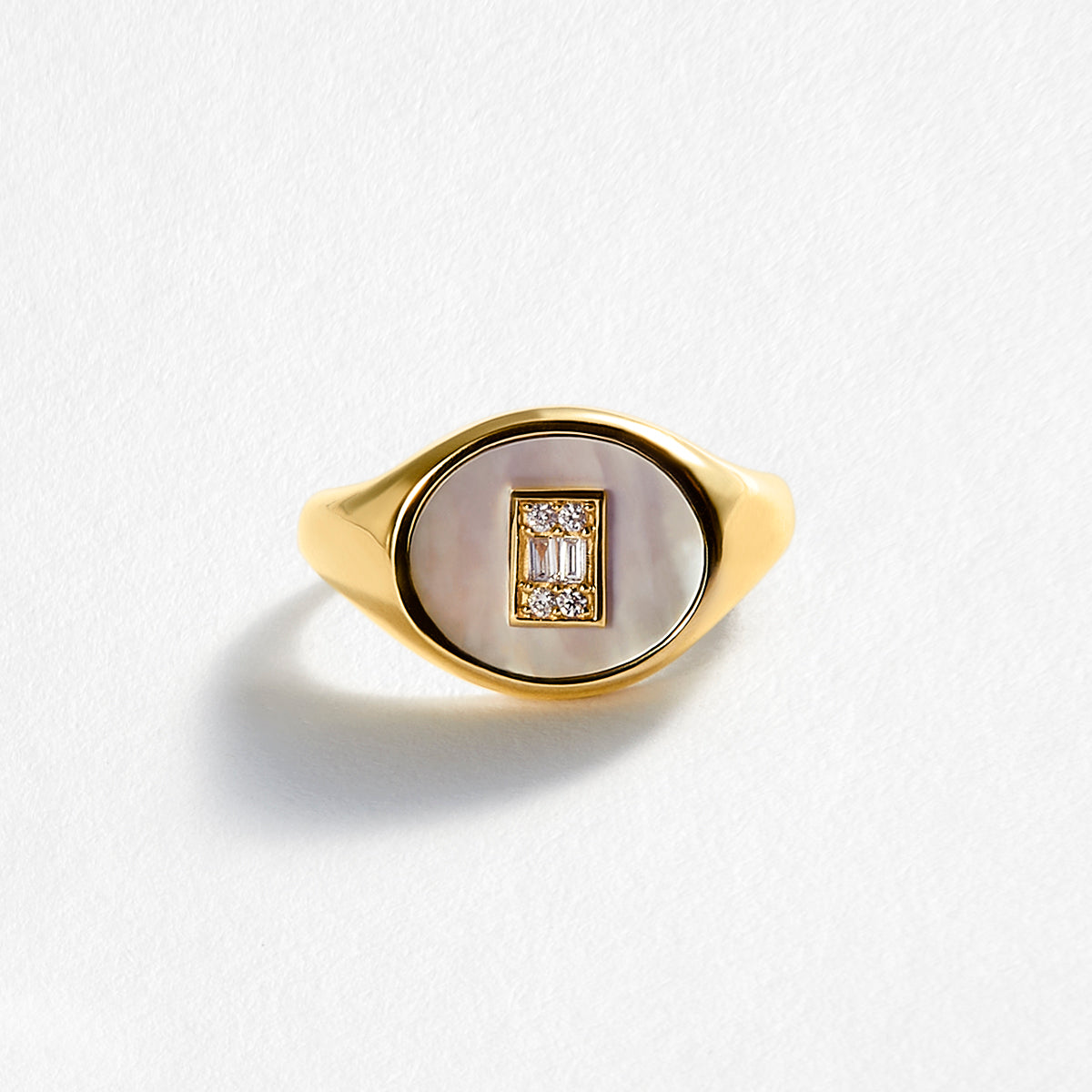 Tori 9ct Yellow Gold White Mother of Pearl & Diamond Pinky Signet Ring